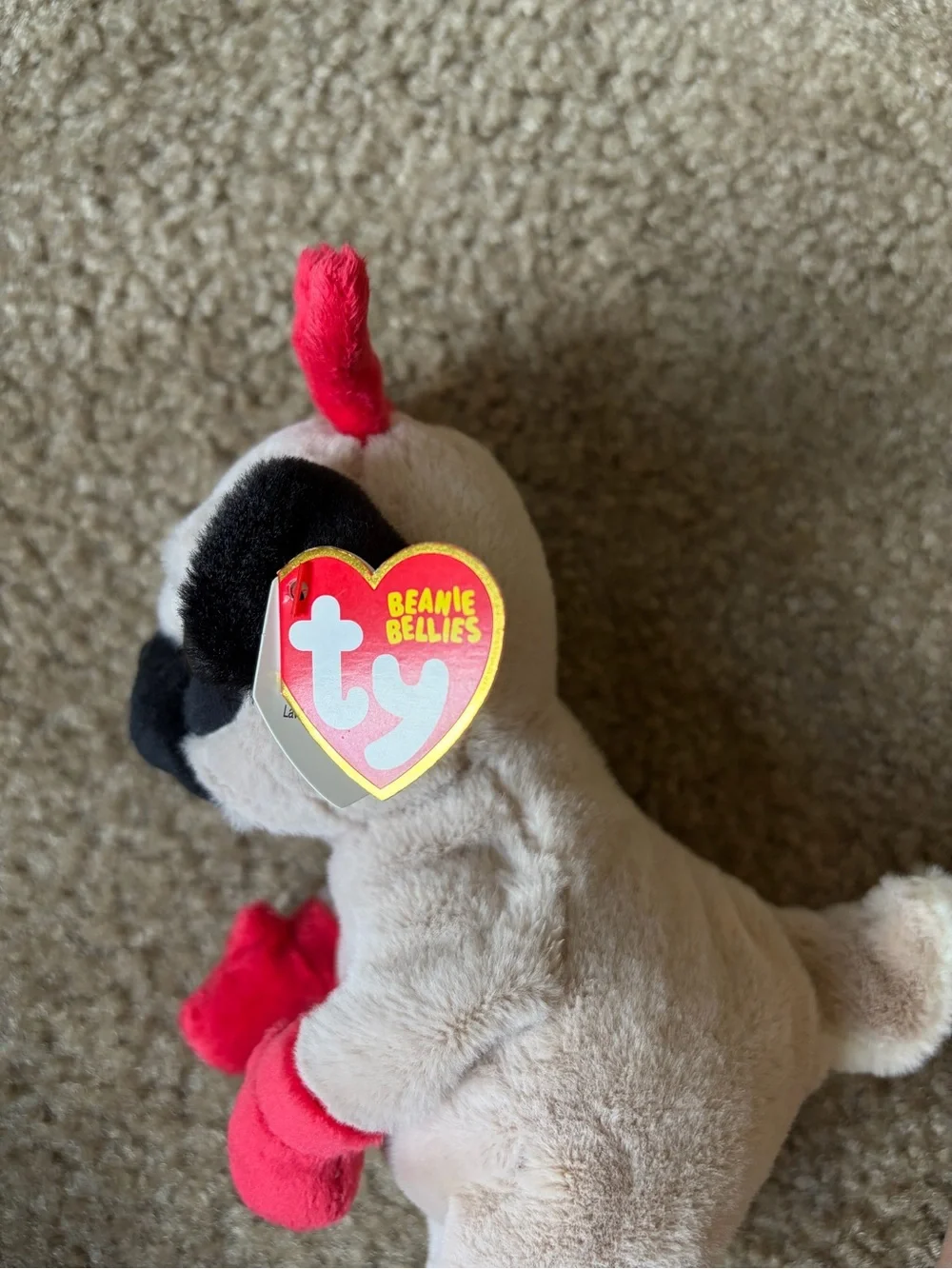 Ty Plush Pug with Red Antlers & Red Mittens